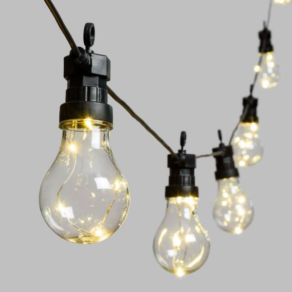 Guirlande Guinguette LED 5m 10 ampoules remplaçables filament LED blanc  chaud