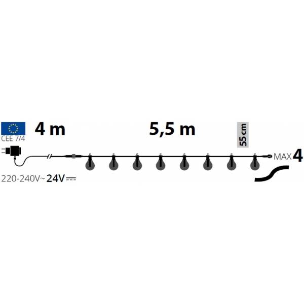 guirlande lumineuse guinguette câble noir 5.5M 10 ampoules