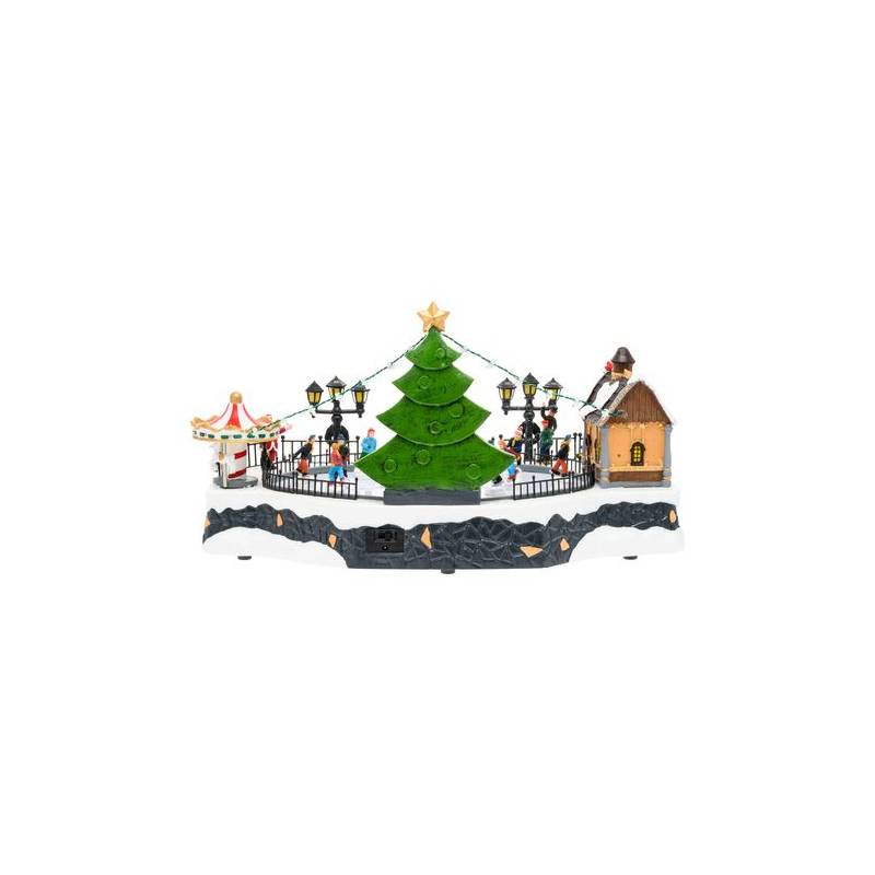 Village de Noël, Paysage enneigé, patineurs en mouvement, h 18,5