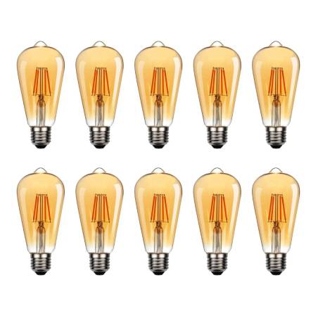 Lot de 10 Ampoules vintage LED filament 4W 2200 kelvin blanc très chaud  verre ambrée E27 ST64