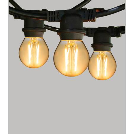 Kit guirlande lumineuse extérieure vintage 11,5 mètres + 10 ampoules LED  E27 filament 1W - IP65 - Ambre - Extra chaud