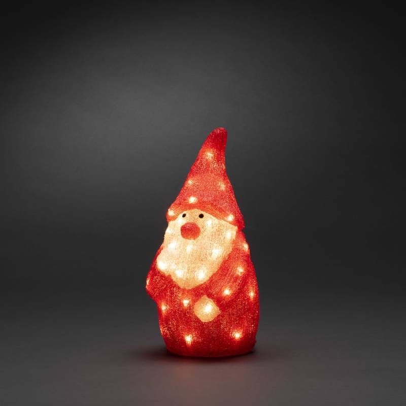 Père Noël lumineux 3D nain de jardin acrylique blanc rouge H38cm 40 LED blanc chaud 24V