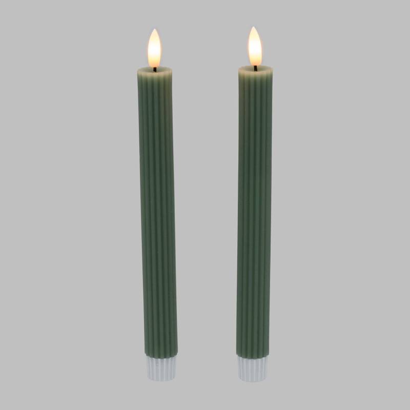 Lot de 2 Bougies LED chandelles Striées en Cire Verte JADE Flamme 3D avec Télécommande