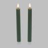 Lot de 2 Bougies LED chandelles Striées en Cire Verte JADE Flamme 3D avec Télécommande