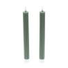 Lot de 2 Bougies Cylindriques Taper 3DF avec Nervures RIBBED Ø2,3cm H23cm Cire Verte JADE Glossy 3D Wick Flame avec Télécommande