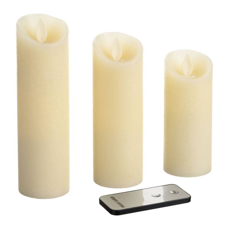 Lot de 3 Bougies Cylindriques Ø5,2cm Cire Couleur Ivoire finition rustique Rustic LED BLANC CHAUD 