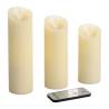 Lot de 3 Bougies Cylindriques Ø5,2cm Cire Couleur Ivoire finition rustique Rustic LED BLANC CHAUD 