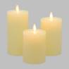 Lot de 3 Bougies Cylindriques MF Moving Flame avec Nervures RIBBED Ø7,5cm H10/12,5/15cm Cire Ivoire IVORY Glossy avec Télécomman