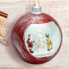 Lanterne Boule de Noël H16cm Plastique Antique Red Rouge Antique GLITTER LED BLANC