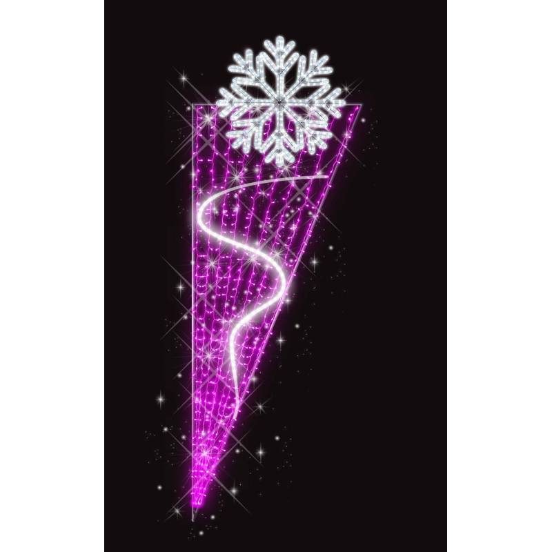 Décor de Noël Candélabre H 2.30 m x L 0.82 m Cordon Blanc Glace défilant Guirlande Rose flash, Blanc Glace  