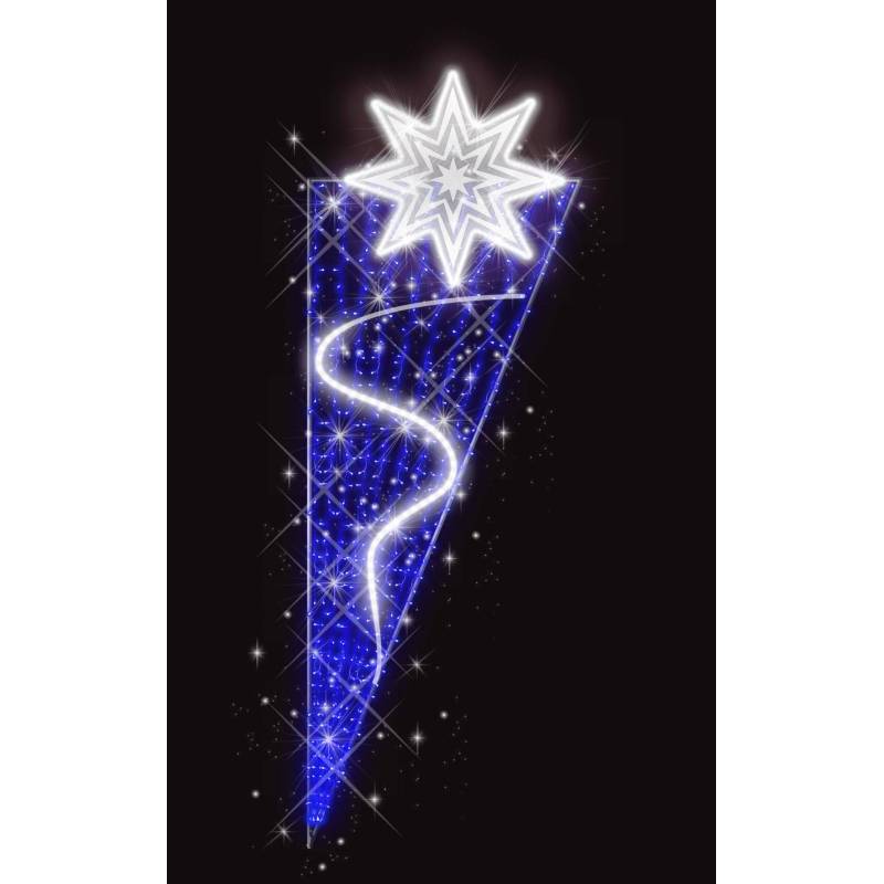 Décor de Noël Candélabre H 2.30 m x L 0.82 m Cordon Blanc Glace défilant Guirlande Bleu flash, Blanc Glace  