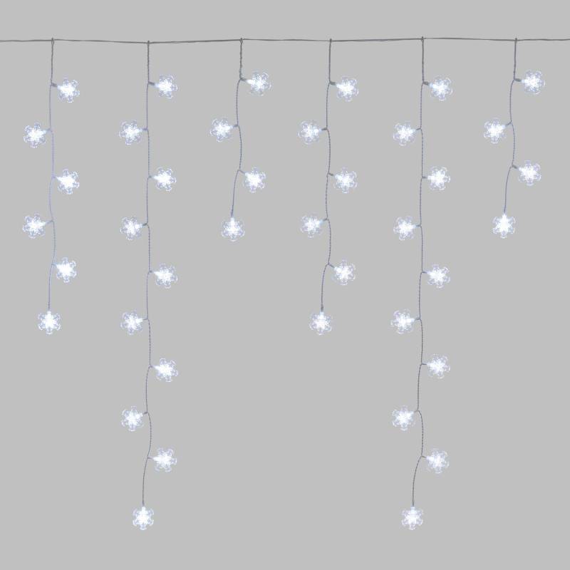 Guirlande stalactites flocons de neige H1m 136 LED blanc froid haute luminosité 8 modes câble blanc 