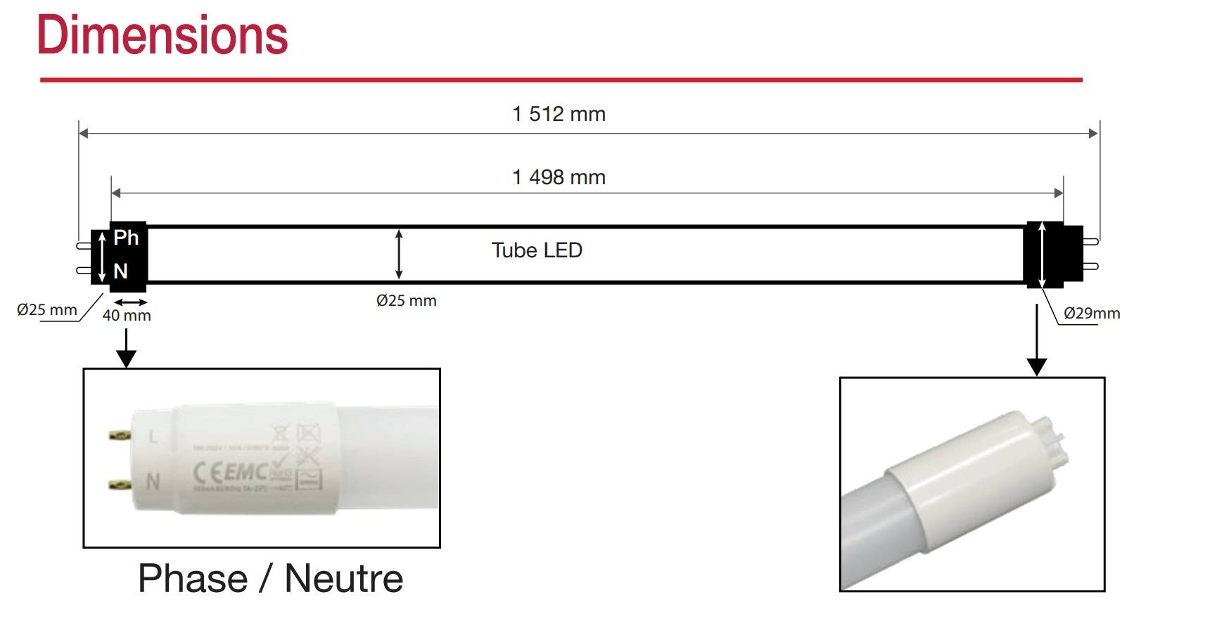 Néon LED Tube t8 Transparent 120cm 150cm Lumière Blanche 6000k Élevé 220