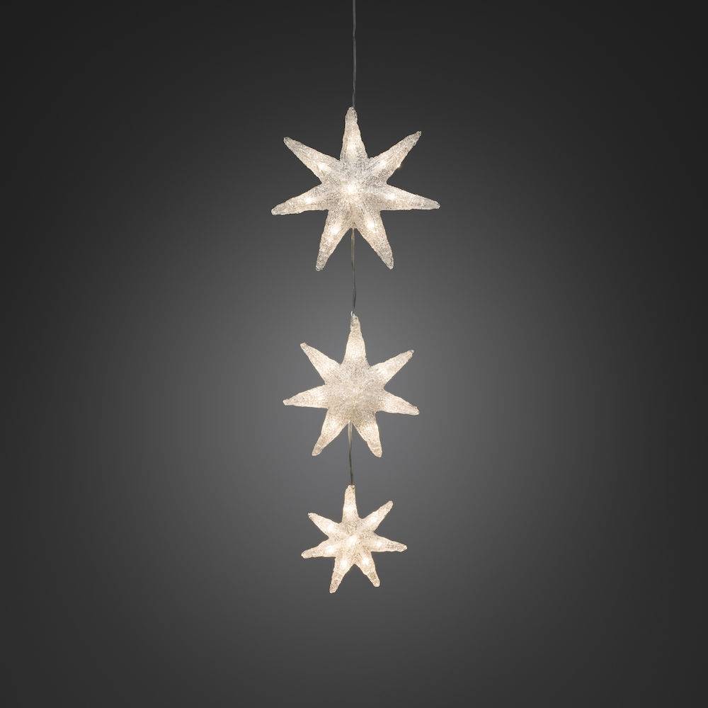 Décoration LED étoile lumineuse sur pied 3 pièces blanc chaud