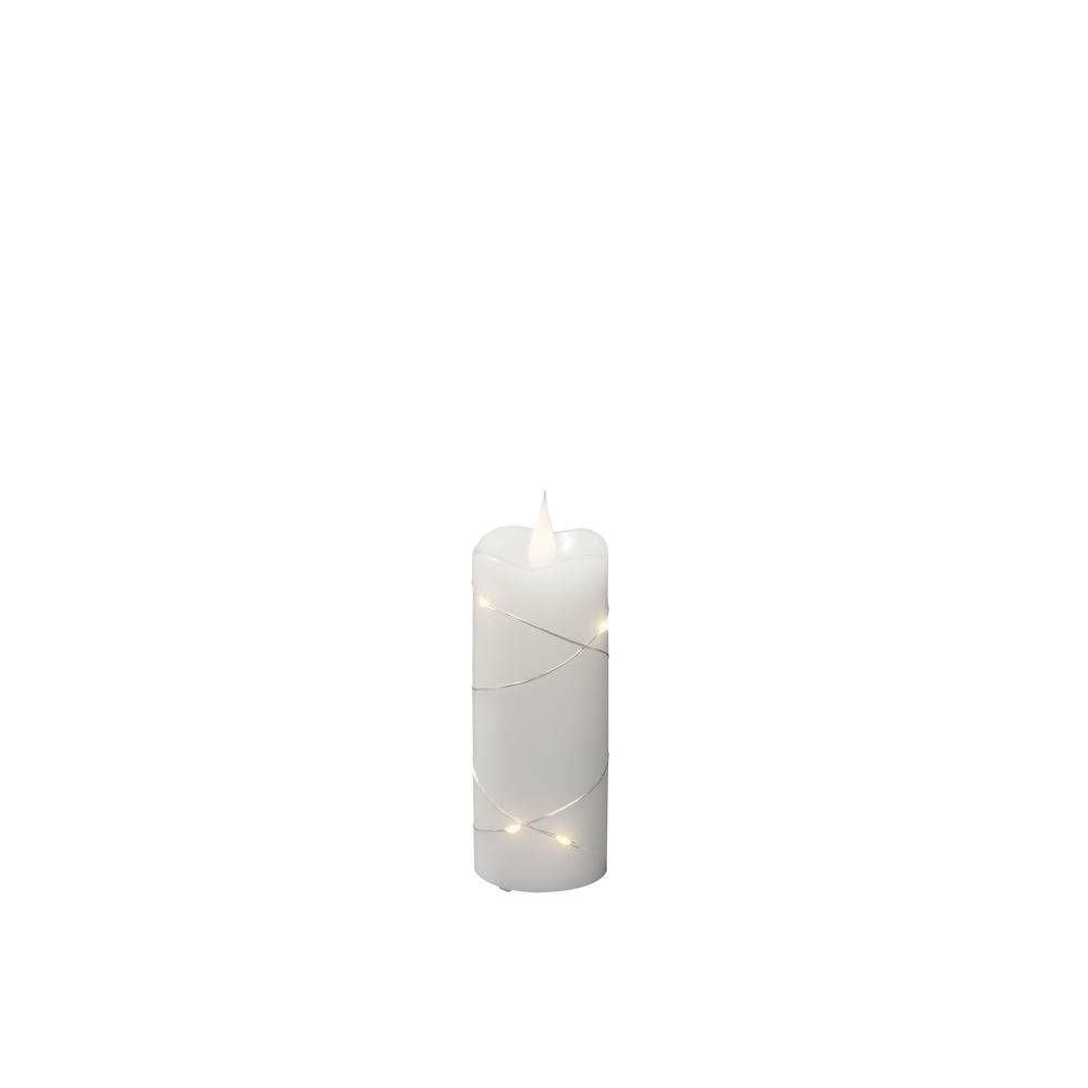 Bougie LED argentée à piles cire naturelle imitation Flamme vacillante  H12,5cm Minuteur Blanc chaud