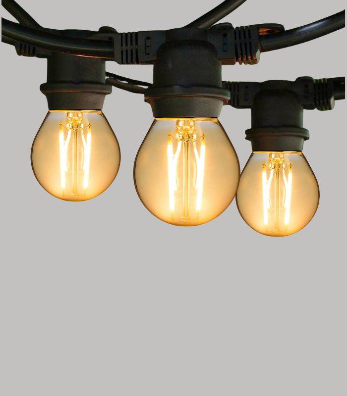 Guirlande Guinguette LED 5m 10 ampoules remplaçables filament LED blanc  chaud